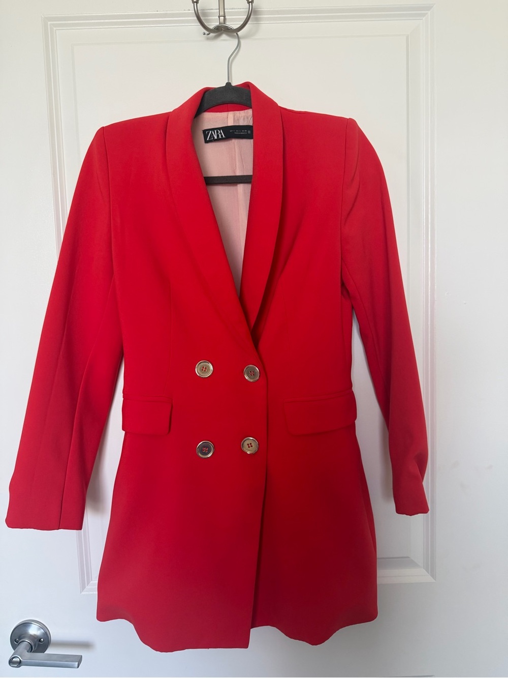 ZARA Women's Red Double Breasted Lined Mid-Length Blazer Jacket Size S